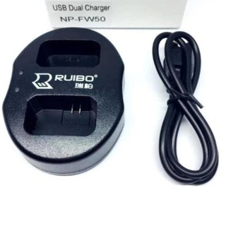 DUAL CHARGER SONY NP-FW50 แท่นชาร์จแบตกล้องแบบคู่ ชาร์จทีละ2ก้อน USB Dual Battery Charger for for Sony NP-FW50 #165