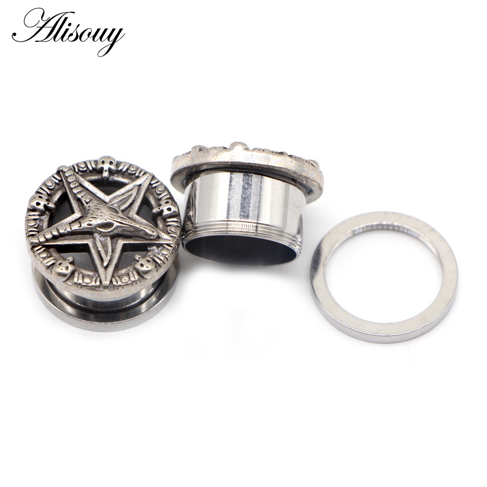 Alisouy 2 ชิ้น สเตนเลส กะโหลก ดาว รอก อุโมงค์หู เจาะ ที่อุดหู ขยาย เครื่องประดับร่างกาย ผู้หญิง ผู้ชาย ของขวัญ - รูปที่ 2