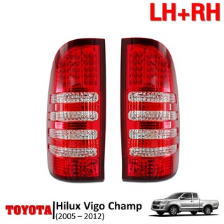 ไฟท้าย LED แต่ง เลนส์สีแดง+ขาว ไต้หวัน 2ชิ้น สำหรับ โตโยต้า ไฮลักซ์ วีโก้ แชมป์ Toyota Hilux Vigo Champ SR5 ปี 2005 2012