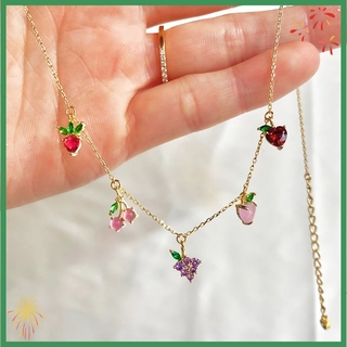 Jewelry Ins Hot Color Zirconium Cherry Honey Peach Tropical Fruit Clavicle Chain Necklace Girl