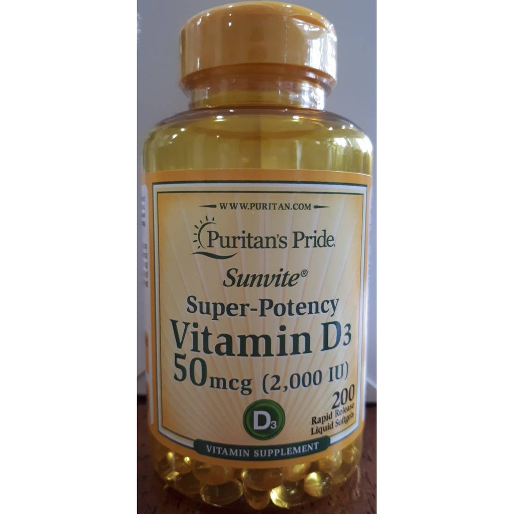 (EXP 09/2023) Puritan Vitamin D3 50 mcg (2000 IU) 200 softgels วิตามินดี 3 gAyi