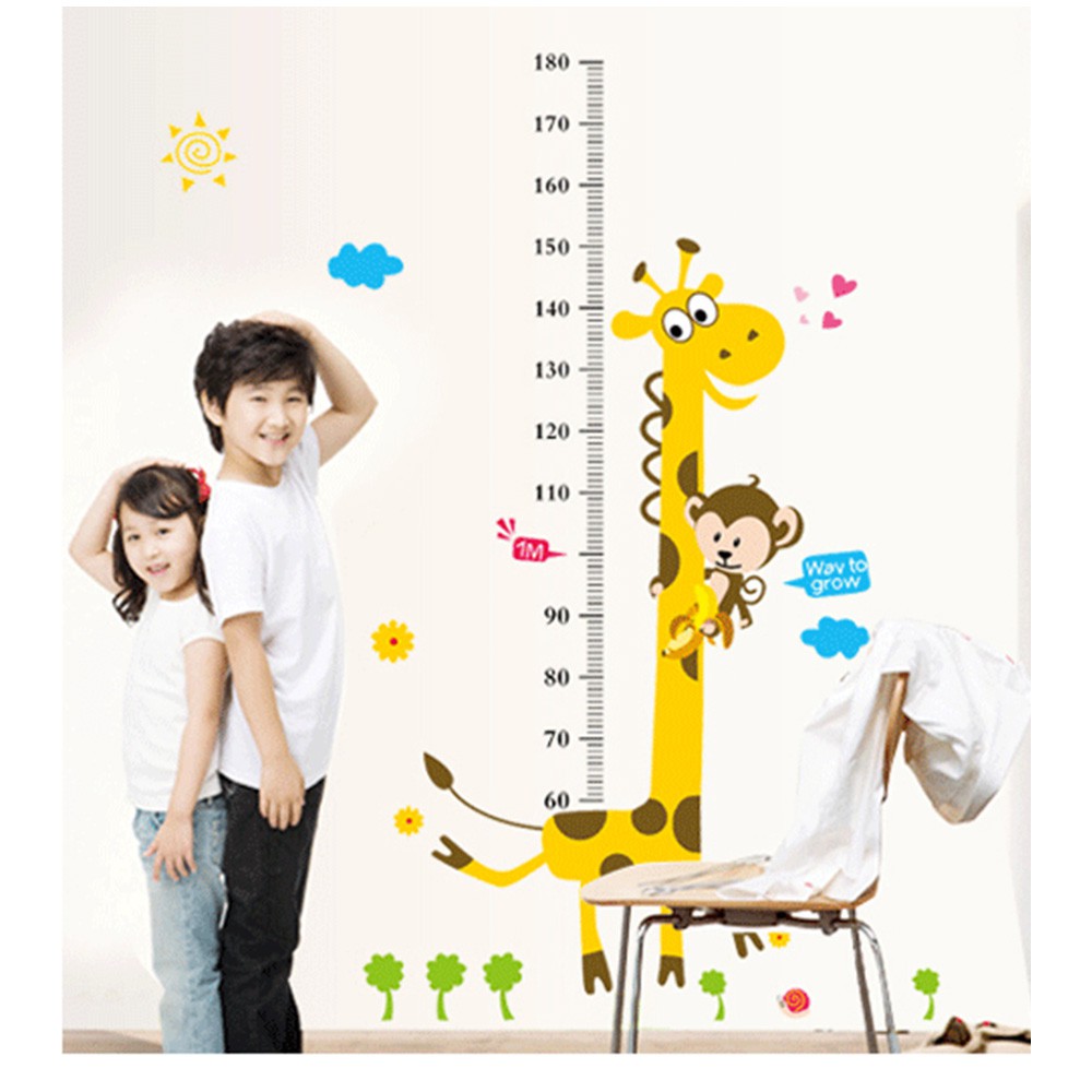 Avarin Wall Sticker วัดส่วนสูง ที่วัดส่วนสูง รูปการ์ตูนยีราฟและลิง