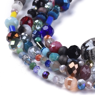 75~94pcs/strand Glass Beads Strands Faceted Round &amp; Oval &amp; Rondelle &amp; Column Mixed Color 2~13x2~20x4~12mm Hole: 0.5~1mm