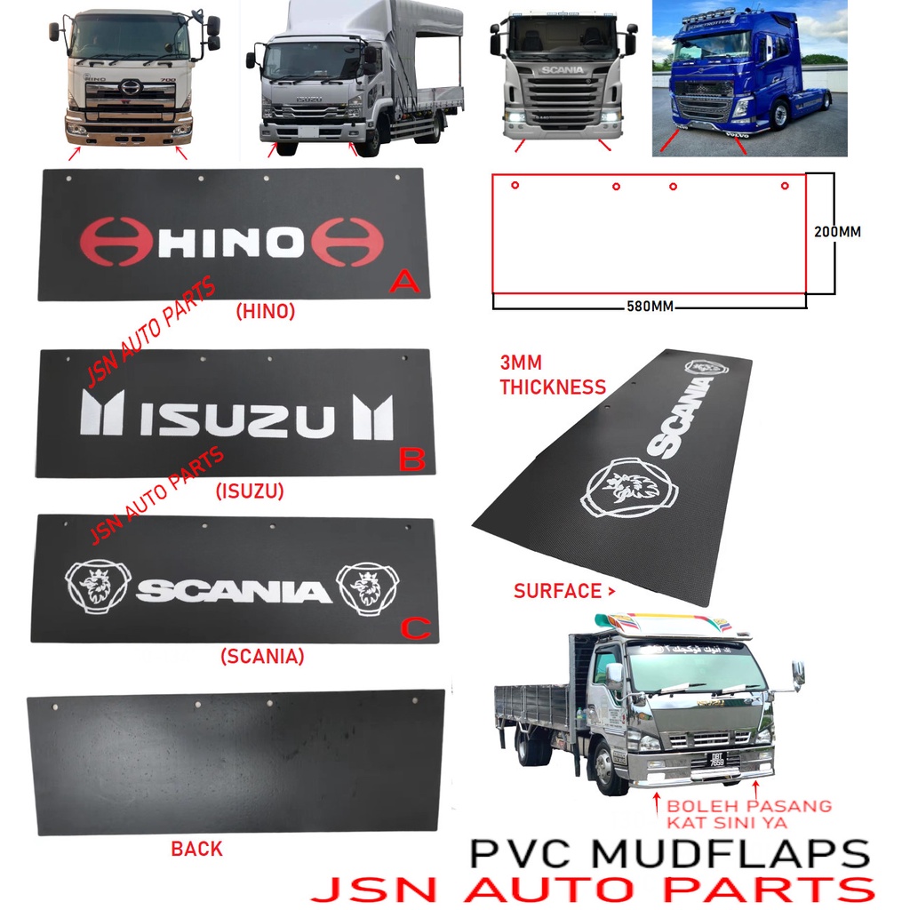 Pvc MUDFLAPS สําหรับ ALL LORRY ISUZU HINO NISSAN UD VOLVO SCANIA TRUCK LORRY ราคาสําหรับ 1 ชิ้น