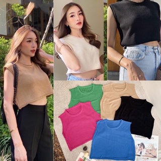 (C21) CropTop 🎟เสื้อแขนกุดไหมพรหมผ้าร่องเอวลอยคิ้วสุดๆ🔥พร้อมส่ง