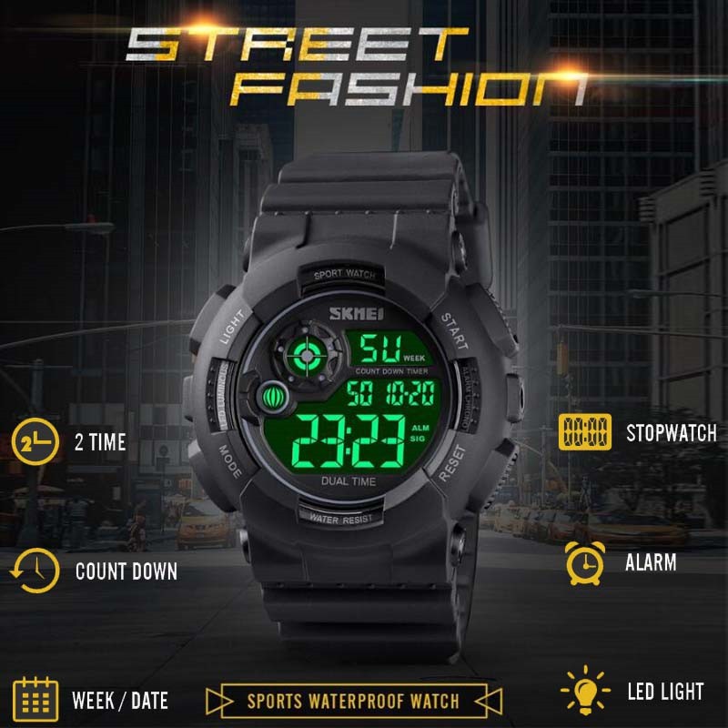 skmei นาฬิกาข้อมือสปอร์ตแฟชั่นหน้าจอดิจิตอล led กันน้ําสําหรับบุรุษ ราคา ถูกที่สุด ดีลบีเคเค