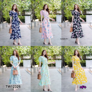 AK 12326 Maxi Dress แม็กซี่เดรสแขนสั้น