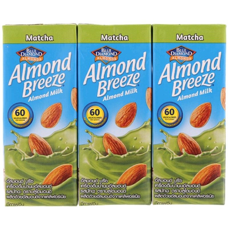 Work From Home PROMOTION ส่งฟรี 2 ชิ้น นมอัลมอนด์ Blue Daimond Almond Breeze Almond Milk 180ml Pack3 ชาเขียวมัทฉะ เก็บเงินปลายทาง