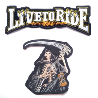 ตัวรีดติดหลังเสื้อขนาดใหญ่ 2 ชิ้น LIVE TO RIDE + Grim Reaper motorcycle iron on patch ซื้อแยกชิ้นได้