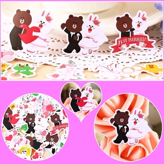 ❀ สติกเกอร์ไดอารี่ ลาย Line Town Friends Q-2 Wedding of Cony Rabbit &amp; Brown Bear ขนาดเล็ก สําหรับตกแต่งไดอารี่ งานแต่งงาน ❀ สติกเกอร์ตกแต่ง DIY 36 ชิ้น / ชุด