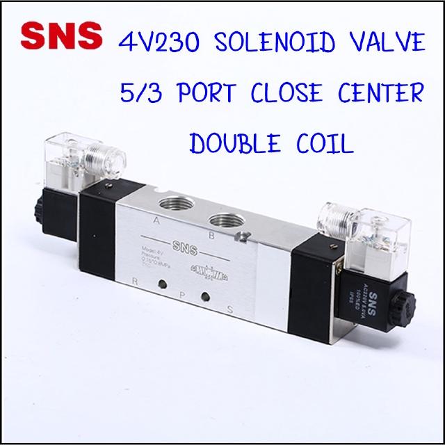 4V230-06 โซลินอยด์วาล์วไฟฟ้าคอยไฟ 2 ด้าน 5/3 ขนาด 1 หุน 1/8 (ปกติปิด) วาล์วกระบอกลมมีตัวเลือก 5 ไฟ