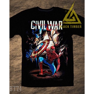 เสื้อยืดสีดำอินเทรนด์BT 74 Civil War Capn A VS Iron man เสื้อยืด สีดำ Black Timber T-Shirt ผ้าหนา สกรีนลาย S M L XL XXLS