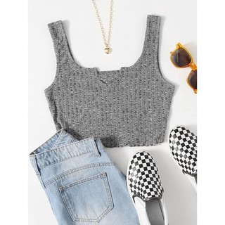 ❌พร้อมส่ง❌Notched Neck Rib-knit Crop Tank Top