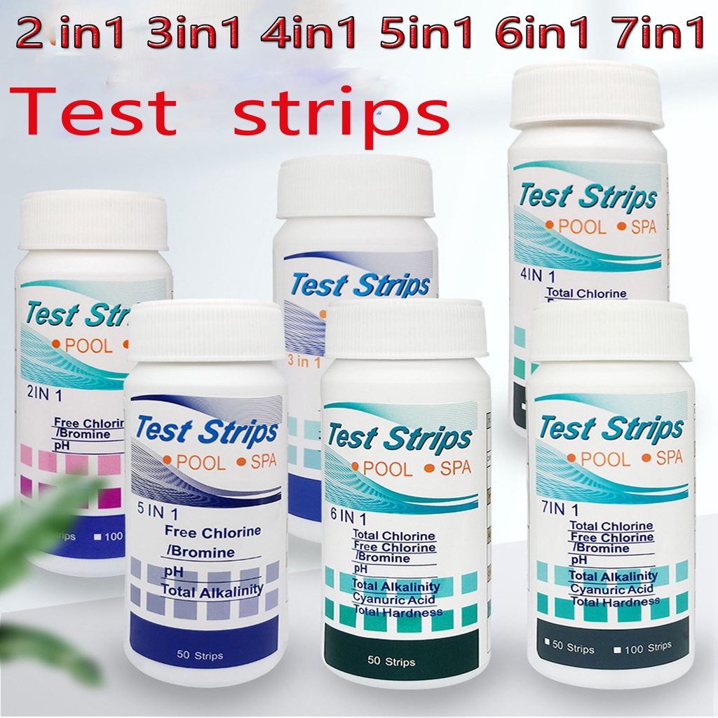 2in1/3in1/4in1/5in1/6in1/7in1 50PCS คลอรีน Dip Test Strips Aquarium Hot Tub SPA น้ําสระว่ายน้ํา PH Tester กระดาษความแข็งทั้งหมด,คลอรีนฟรี, คลอรีนรวม, Cyanur