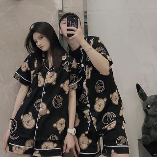 ชุดนอนผู้ชาย Couple pajamas  เซตชุดนอน ชุดนอนเกาหลี กางเกงนอนขายาว ชุดนอนคอตตอน  ชุดนอนซาติน