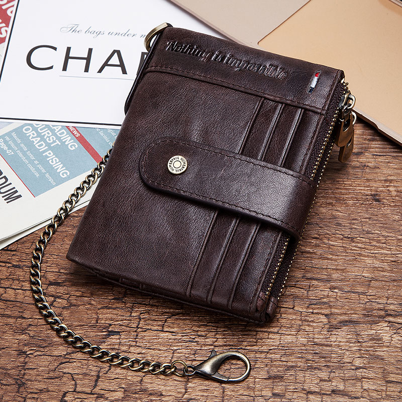 Rfid กระเป๋าสตางค์หนัง ใบสั้น พับได้ อเนกประสงค์ สไตล์วินเทจ สําหรับผู้ชาย【โปรโมชั่น ลดราคา】