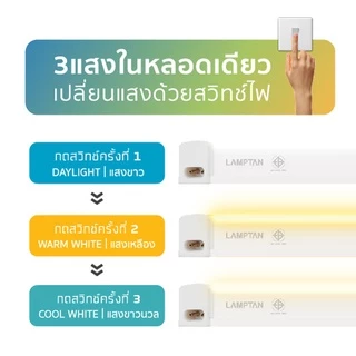 LAMPTAN หลอดไฟ LED Super Slim Colour Switch 3แสงในหลอดเดียว เปลี่ยนแสงด้วยสวิทช์ไฟ ต่อพ่วงได้