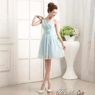 *พร้อมส่ง #ราตรี สีฟ้ามิ้นต์ เดรสสั้น