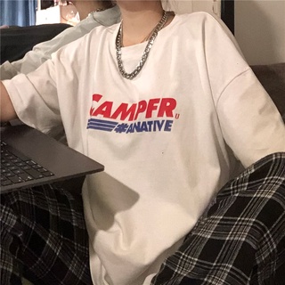 เสื้อยืดคอกลมแขนสั้นพิมพ์ลายฮ่องกงสำหรับผู้หญิงสีขาว