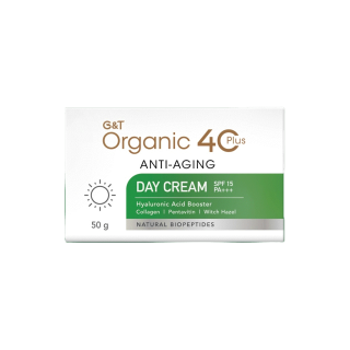 โปรโมชั่น Flash Sale : ครีมลดเลือนริ้วรอย ชุ่มชื้น กระจ่างใส สูตรออร์แกนิค G&T Organic 40Plus Anti-Aging 𝗗𝗔𝗬 𝗖𝗥𝗘𝗔𝗠 𝗦𝗣𝗙𝟭𝟱 𝗣𝗔+++