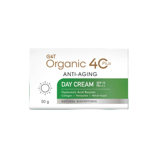 โปรโมชั่น : ครีมลดเลือนริ้วรอย ชุ่มชื้น กระจ่างใส สูตรออร์แกนิค GT Organic 40Plus Anti-Aging 𝗗𝗔𝗬 𝗖𝗥𝗘𝗔𝗠 𝗦𝗣𝗙𝟭𝟱 𝗣𝗔