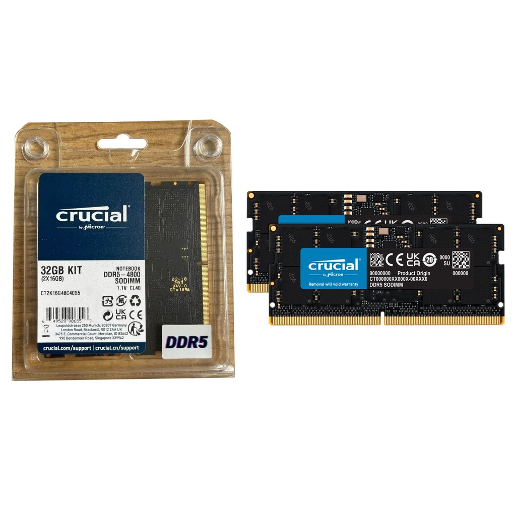 Crucial 32GB (2x16GB) DDR5 4800MHz CL40 SO-DIMM Laptop Memory Kit CT2K16G48C40S5