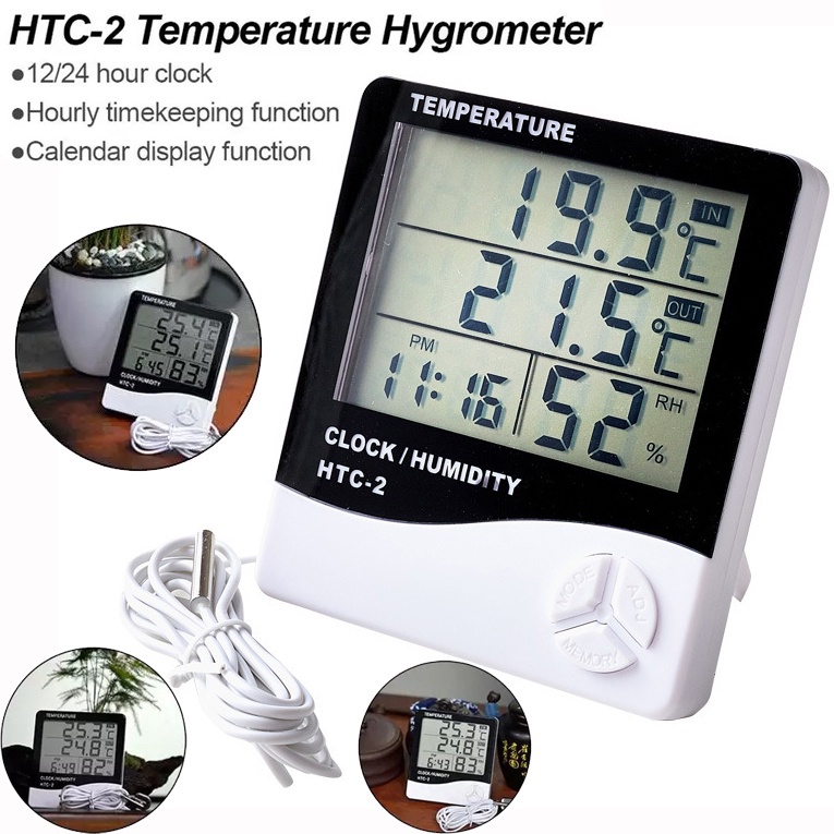 เครื่องวัดอุณหภูมิความชื้นแบบดิจิตอล LCD นาฬิกาวัดอุณหภูมิความชื้นอุณหภูมิอิเล็กทรอนิกส์ในร่มกลางแจ้ง สถานีอากาศนาฬิกาแข