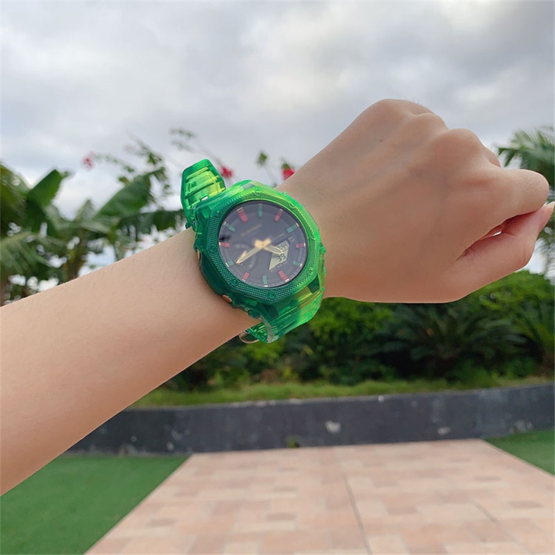 เคสเรซินใส และสายนาฬิกาข้อมือ ไล่โทนสีรุ้ง สําหรับ Casio G-SHOCK GA-2100 19 สี