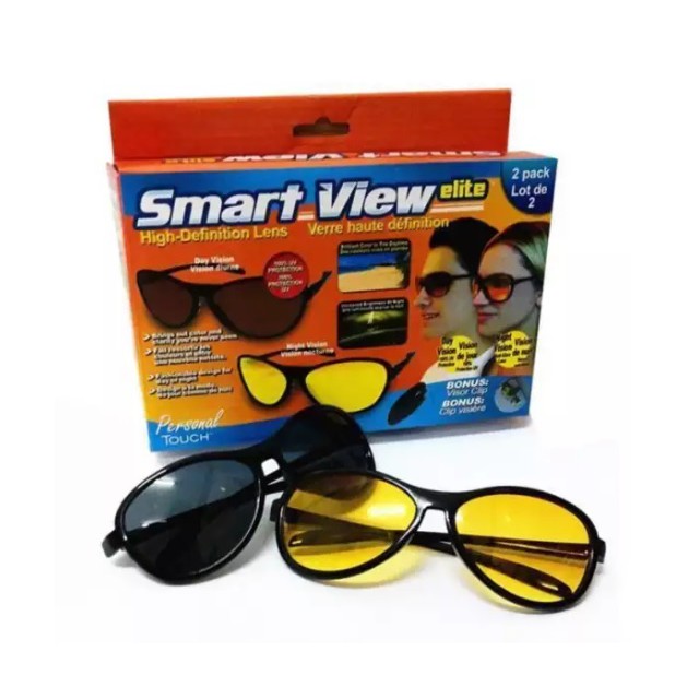 แว่นใส่ขับรถกลางวัน/กลางคืน Smart View โล๊ะสต๊อก (2 ชิ้น/กล่อง) แว่นกันแดด แว่นใสตอนกลางคืน