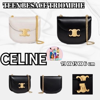 ✨เซลิน  CELINE  TEEN BESACE TRIOMPHE/กระเป๋าสตรี/กระเป๋าสะพายข้าง/รูปแบบล่าสุด/การจัดซื้อของยุโรปของแท้ 100%