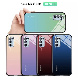 Case OPPO Reno5Pro  เคสออฟโป้ เคสกระจกสองสี เคสเงาไล่สีขอบนิ่ม เคสกันกระแทก สีกระจกเทมเปอร์ปลอกแก้วฝาหลังกันชน