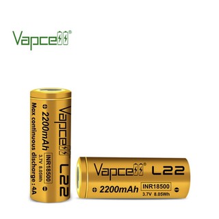 Vapcell L22 INR18500 2200mAh 3.7V (ได้ถ่าน2ก้อน)แถมกระเป๋าใส่ถ่าน ของแท้เช็คโค๊ดได้