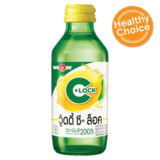🔥ยอดนิยม!! วู้ดดี้ ซี+ ล็อค เครื่องดื่มวิตามินซี กลิ่นเลมอน 140มล. Woody C+ Lock Lemon Flavoured Vit