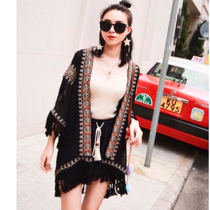 พร้อมส่ง 680#เสื้อคลุมงานปักสไตล์โบฮีเมียน ลายไทยงานเกาหลี