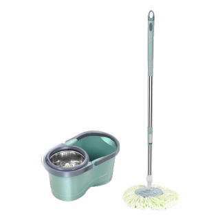 ถังปั่นไม้ถูพื้น Spin Mop หัวสแตนเลส+ถังปั่นสแตนเลส ไม้ม๊อบถูพื้น ไม้ถูพื้น ถังปั่นไม้ม๊อบ ไม้ม๊อบ พร้อมผ้า [DOLPHIN]