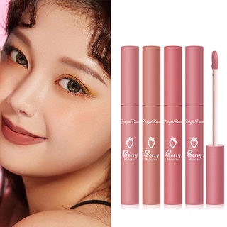 ลิปสติก ลิปกลอส เนื้อแมตต์ กํามะหยี่ กันน้ํา ไม่เหนียวเหนอะหนะ น่ารัก สตรอเบอร์รี่ กันจางหาย เคลือบริมฝีปาก
