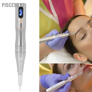 Pisces317~ ปากกาสักคิ้วไร้สาย เข็มปรับความยาวได้ พร้อมเข็ม 100‐240V สีเงิน 4 ชิ้น