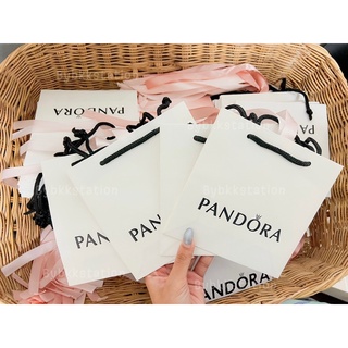 (พร้อมส่ง) *ไม่พับถุงใส่กล่องใหญ่* ถุงกระดาษpandoraแท้ โบว์ชมพู