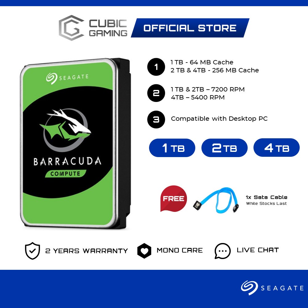 Seagate Internal Hard Disk Barracuda 3.5" Hard Drive HDD SATA 5400RPM/7200RPM for PC (4TB/