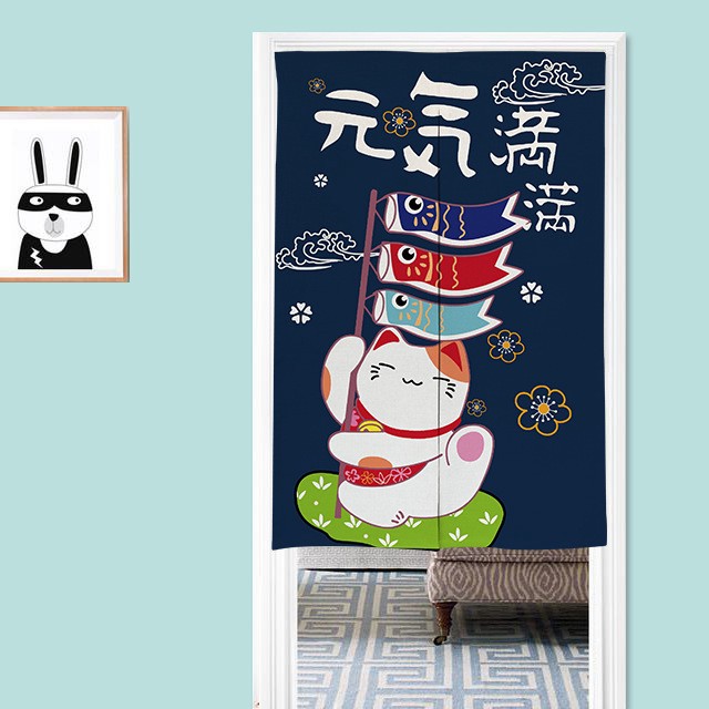 ม่านประตู 🔴 หนาคุณภาพสูง! กวักมือเรียกแมว ร้านซูชิ สไตล์ญี่ปุ่น/ ผ้าฝ้าย ห้องนั่งเล่นห้องครัวห้องเด็ก ตกแต่งบ้าน / Noren Door Curtain