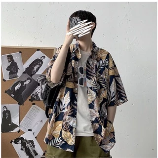 Knowyouเสื้อเชิ้ต ฮาวาย สีเขียว-ฟ้า แขนสั้น ชาย หญิง สไตล์เกาหลี เสื้อฮาวาย ผ้านิ่ม ใส่สบาย