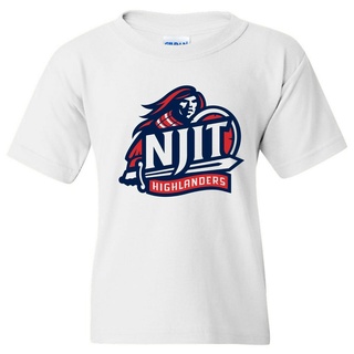 เสื้อยืดแขนสั้นผ้าฝ้ายพิมพ์ลายโลโก้ Njit Highlanders Arch ฤดูร้อน