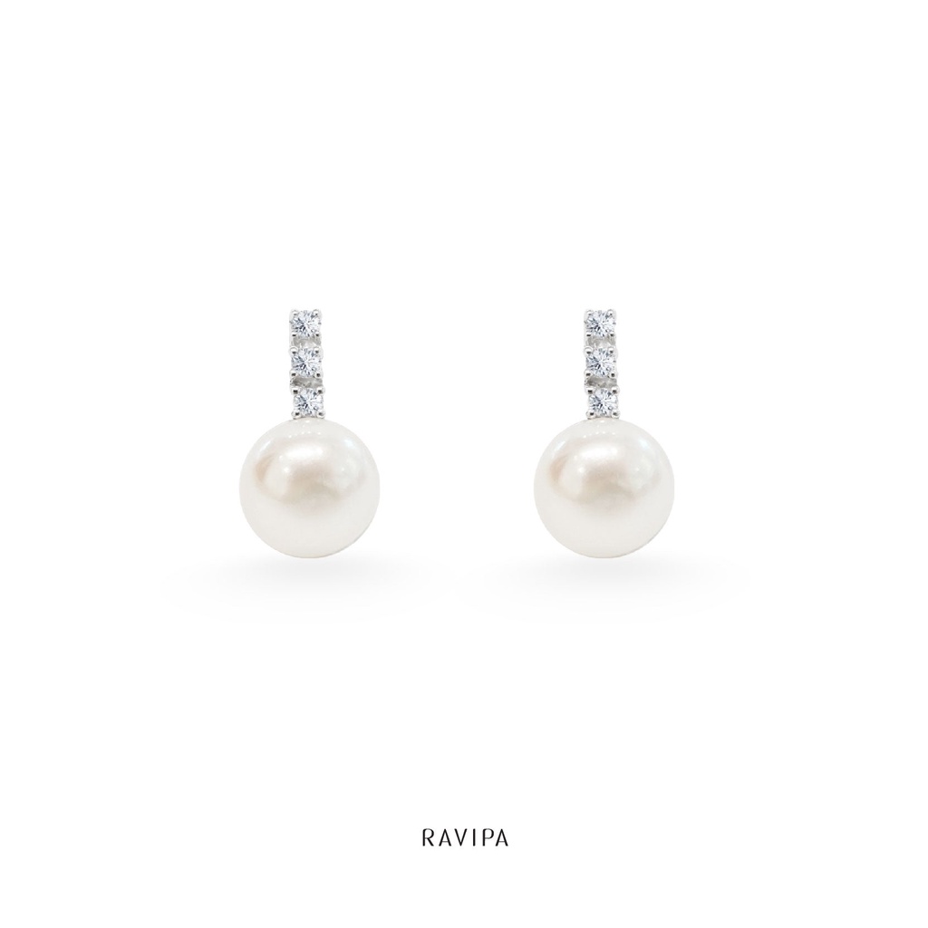 Ravipa | Tiny Diamond Pearl Earring - ต่างหูมุกน้ำจืดแท้