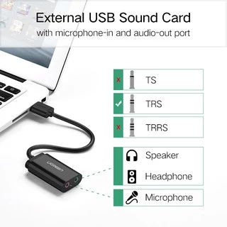 Ugreen อะแดปเตอร์การ์ดเสียงภายนอก USB เป็นไมโครโฟน 3.5 มม. สําหรับแล็ปท็อป คอมพิวเตอร์ PS4