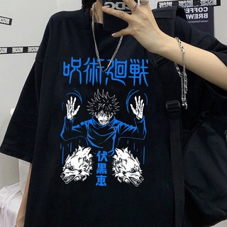 เสื้อยืดผ้าฝ้ายพรีเมี่ยม เสื้อยืดลําลอง แขนสั้น คอกลม พิมพ์ลายอนิเมะ Jujutsu Kaisen สไตล์ฮิปฮอป แนวสตรีท โอเวอร์ไซซ์ สํา