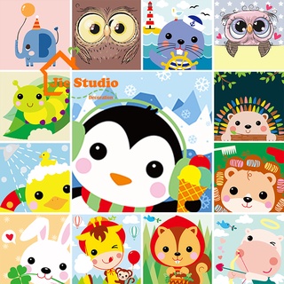 🔥Ready Stock🔥 20*20cm DIY Painting Framed Canvas Painting Cartoon animals 2 Paint By Numbers Digital Painting Children Drawing Practice Paint By Number Birthday Gift Wall Decoration Home Decor Bedroom Decoration จิตรกรรม Oil Painting