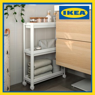 IKEA พร้อมส่ง ชั้นวางของมีล้อ รถเข็นล้อลาก เก็บของกะทัดรัด VESKEN