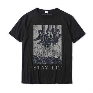 เสื้อยืดวินเทจเสื้อยืดลําลอง ผ้าฝ้าย 100% แขนสั้น คอกลม ทรงหลวม พิมพ์ลาย Keep Burning Devil Hell Holy Antichrist Witch แ