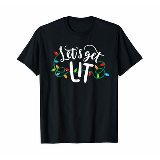 เสื้อยืดผ้าฝ้าย Christmas Funny Pajamas Lets Get Lit Christmas Shirt S1374 T Shirt For Men Women Male Female girl Tshir