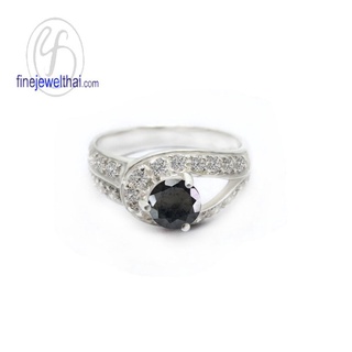 Finejewelthai-แหวนนิล-นิลแท้-แหวนเงินแท้-แหวนเพชรCZ-แหวนพลอย-Black-Spinel-Silver-Ring-R1157on (เลือกสีตัวเรือนได้)